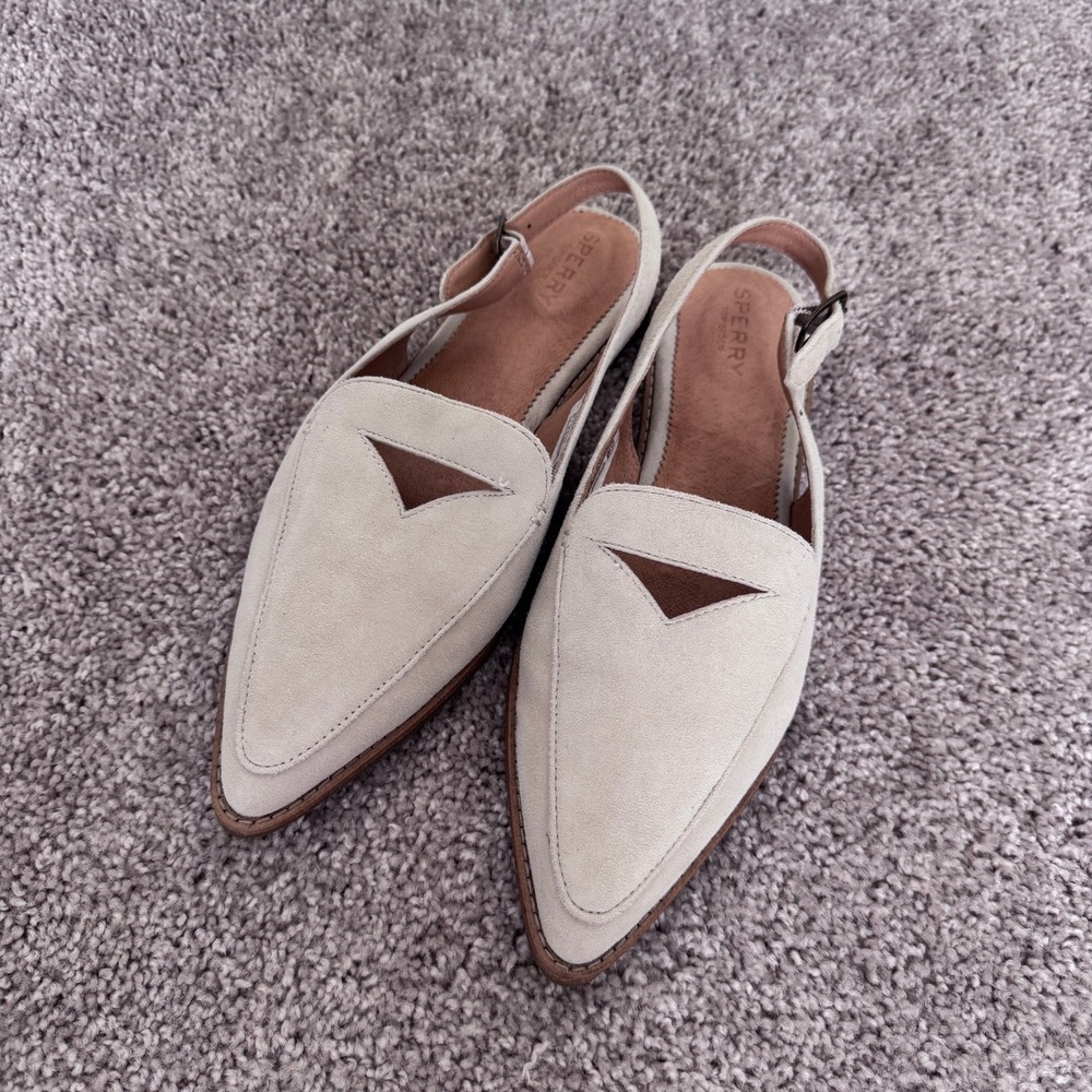 Sperry Top-Sider Womens STS84756 Beige‎ Suede Pointed Toe Slingback Flats 9.5